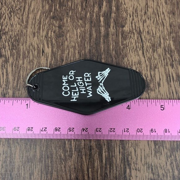 Come Hell or High Water Keychain Black White Plastic Skeleton Hands Gift Friends - Picture 4 of 5